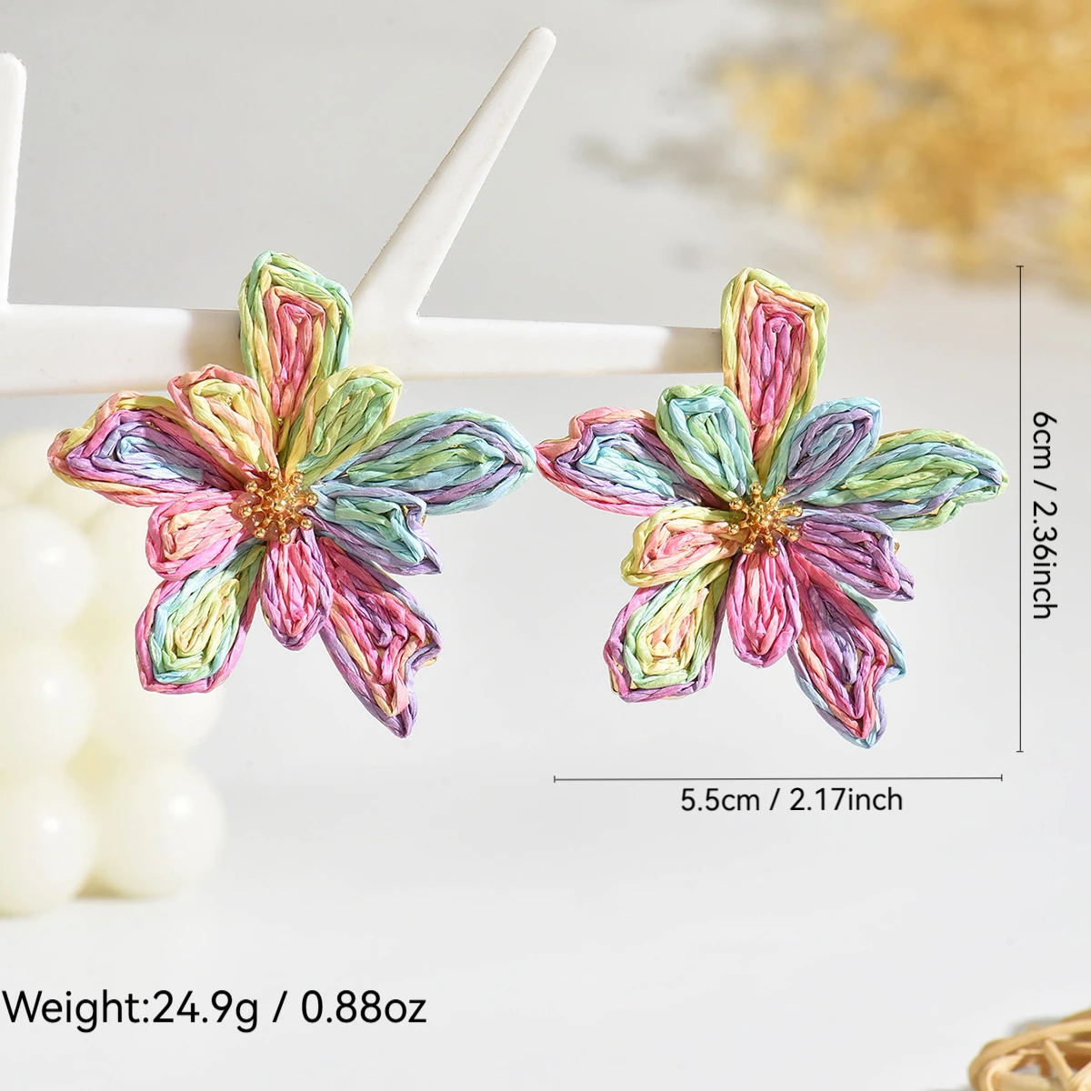 Boho Handmade Delicate Irregular Raffia Flower Earrings for Women Trendy Unique Design Floral Earrings Summer Beach Jewelry Gift