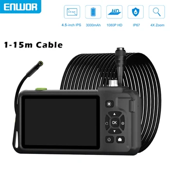 4.5'' IPS Endoscope Camera HD1080P Replaceable 15m Rigid Cable 5.0MP Autofocus Camera Waterproof Inspcection Car Sewer Borescope 1