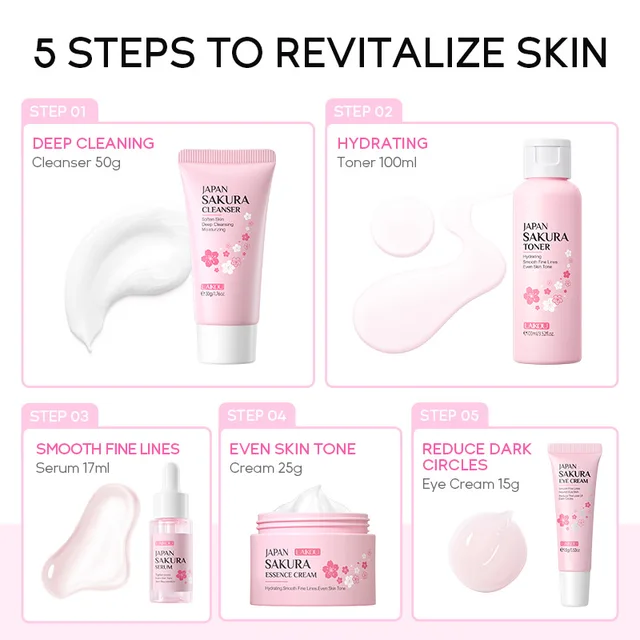 Sakura Skin Care Kit Hydrating Moisturizing Skin Care with Cleansing Pore Treatment and Sunscreen  Cosmetic  Skincare Korean 2