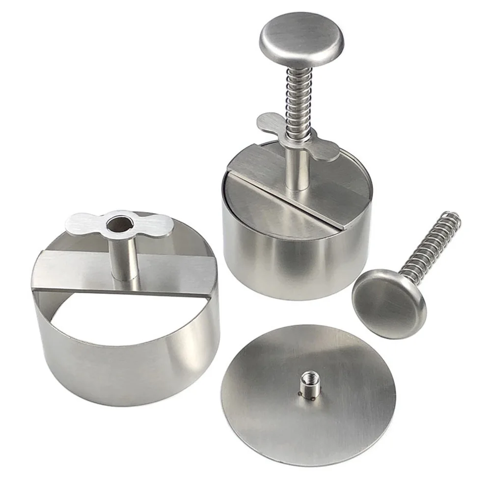 Hamburger Patty Maker Press 304 Stainless Steel Non-Stick Round Manual Beef Ball Mold Thickness Adjustable Kitchen BBQ Tools