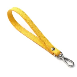 Elegant Silver/Gold PU Leather Wrist Strap - Adjustable Solid Color Purse Handle Replacement Accessory (Yellow - Silver)