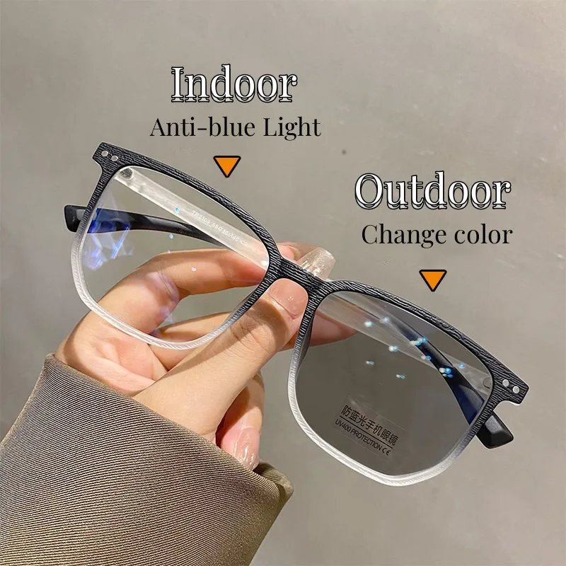 Vintage Photochromic Myopia Glasses Blue Light Blocking Color Changing