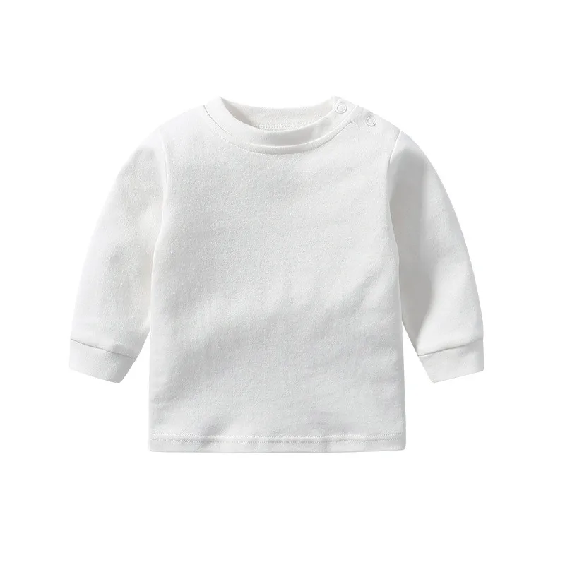 

Infant Baby Clothes 0-24Months Tops Tees Cotton Long Sleeve Solid Color Round Neck Shoulder Buckle Newborn T-Shirt