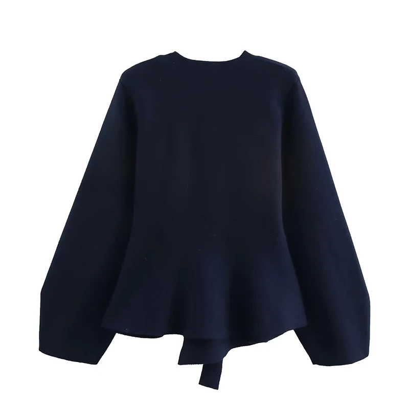 Vintage Lace Up Knit V-neck Jacket Women Solid Full Sleeve Loose Cardigan Top New 2025 Spring Elegant Lady High Street Outwear