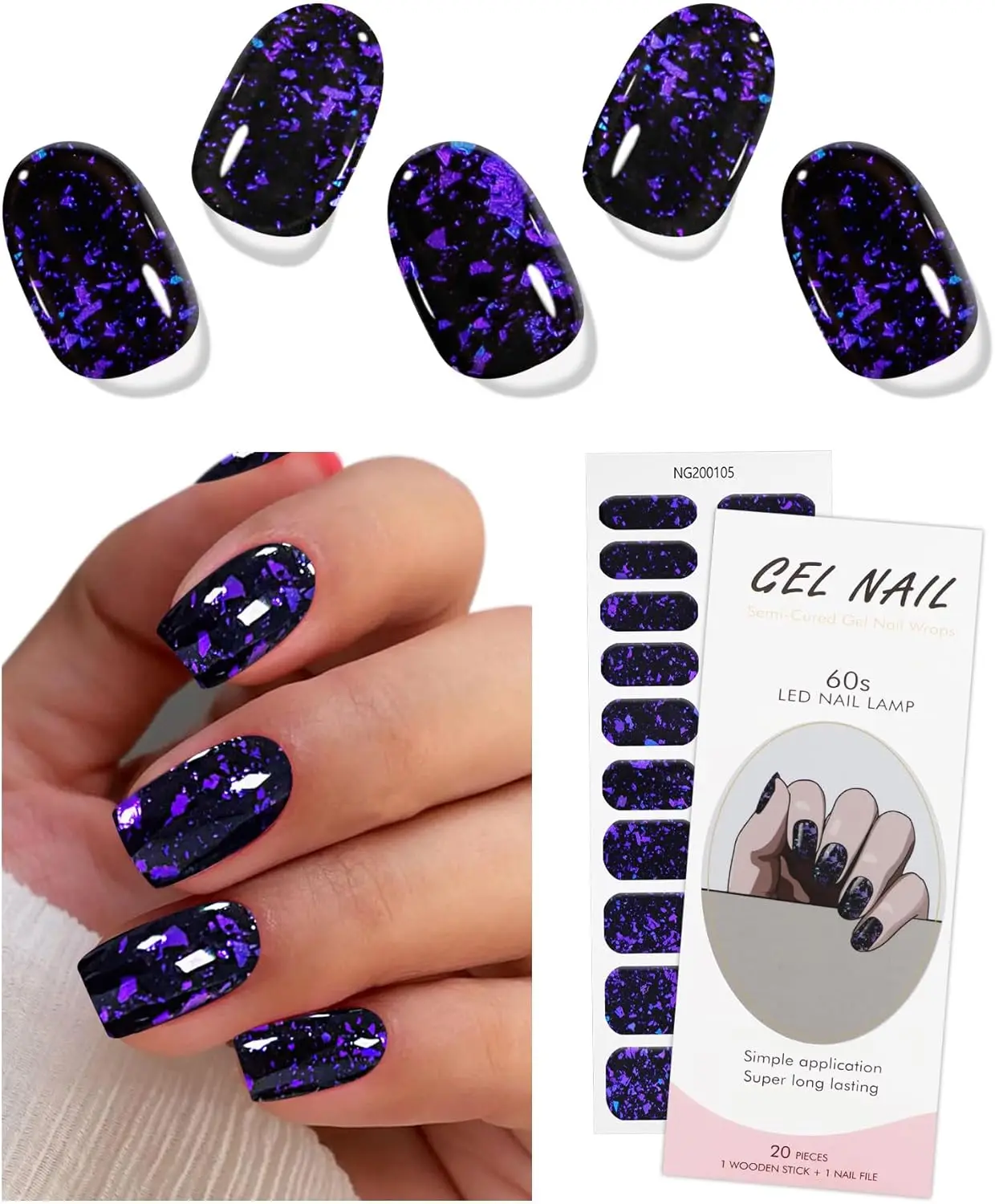 Premium Semi-Cured Nail Wraps Set - Waterproof, Long-Lasting Gel Nail Stickers
