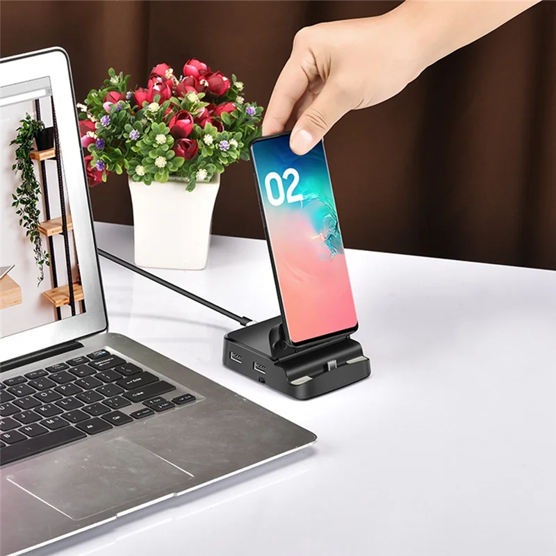 AB54-8 in 1 USB C HUB Docking Station Phone Stand Dex Pad Station USB C to HDMI-Compatible Dock Power Charger Kit for