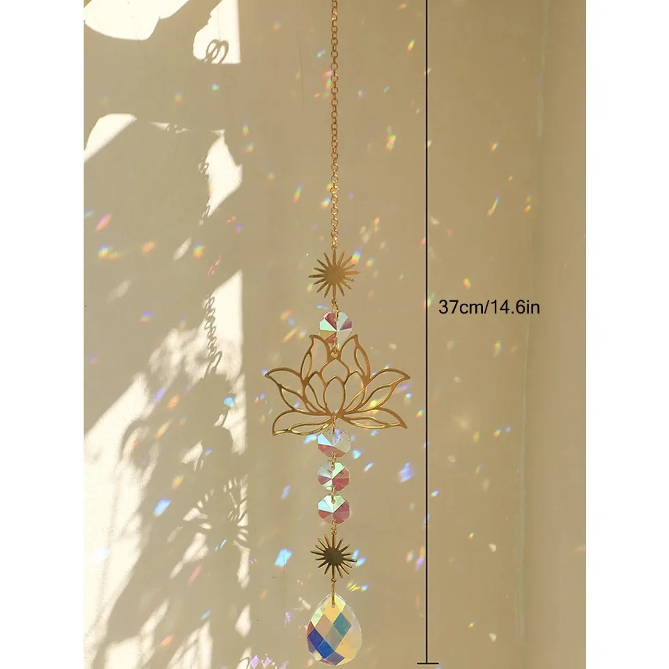 Suncatcher 1 Stuk Tuinieren Ambachten Gouden Lotus Ab Kleurrijke Waterdruppel Hanger Kristallen Decoratie Hanger