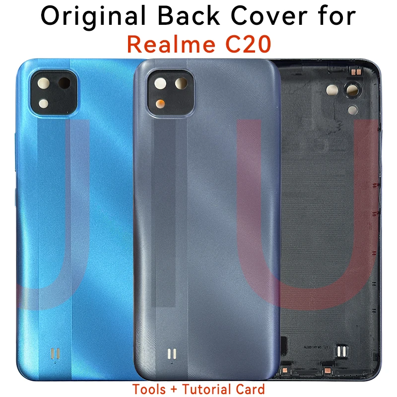 

6.5" Original Back Cover For Realme C20 RMX3063 RMX3061 Battery Cover Panel Rear Door Housing Case With Camera Lens