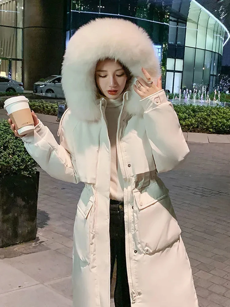 faux Fur Collar Hooded Long Parkas Chaquetas Cotton Winter Cold Padded  Overcoat Jaquetas Casual Warm Quilted New Abrigos 2023