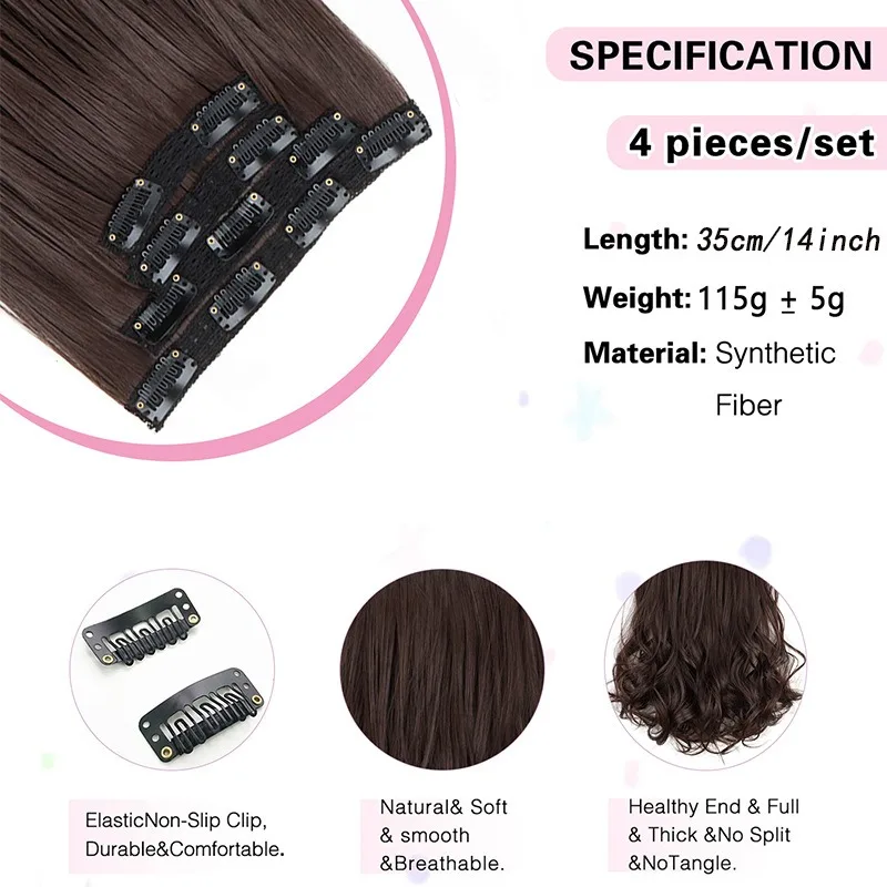 Synthetic 11 Clips Clip In Hair ExtensionShort Hair Heat Resistant Hairpiece Natural Wavy Ombre Hair Piece  for Women