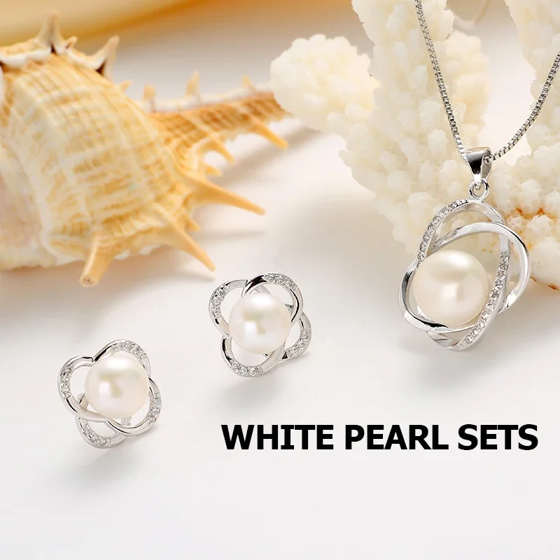 Dainashi Natural Freshwater Pearl 925 Sterling Silver Jewelry Set for Women