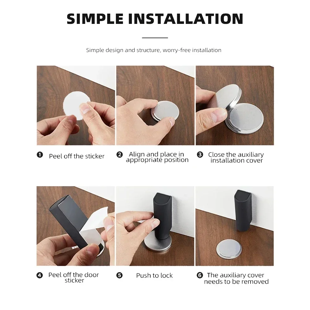 Magnetic Door Stopper Stainless Steel Door Stop Closers Adjustable Holder Non-punch Sticker Furniture Hardware