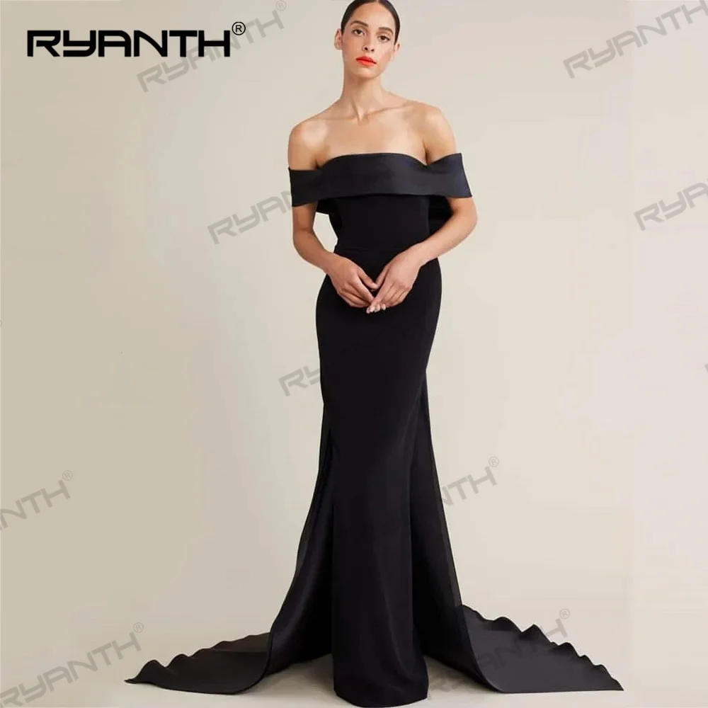 

Ryanth Simple Mermaid Evening Dress With Bow Strapless Off Shoulder Backless Prom Formal Gown Floor Length Vestidos De Gala New