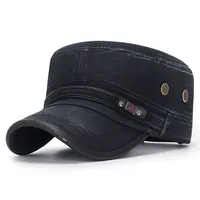 Unisex Baseball Cap Vintage Cadet Top Cap Washed Cotton Fashion Adjustable Flat Top Hat for Men Women 1