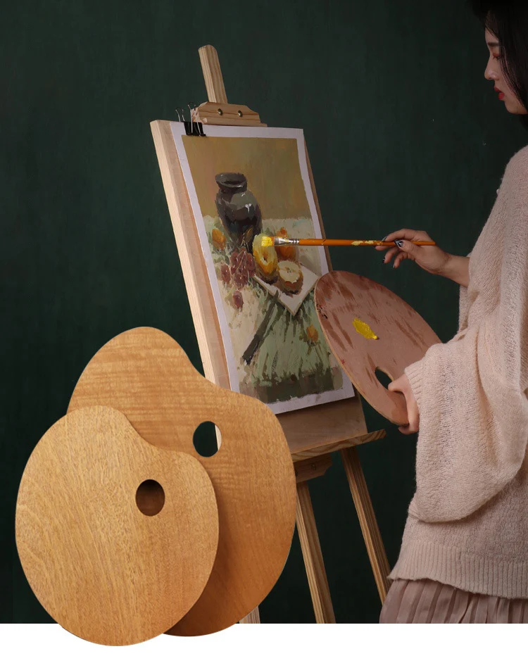 1-teilige Holzpalette, ovale und quadratische Massivholzplatten, geeignet für Ölgemälde, Gouache, Acryl und andere Pigmente – Detail 3