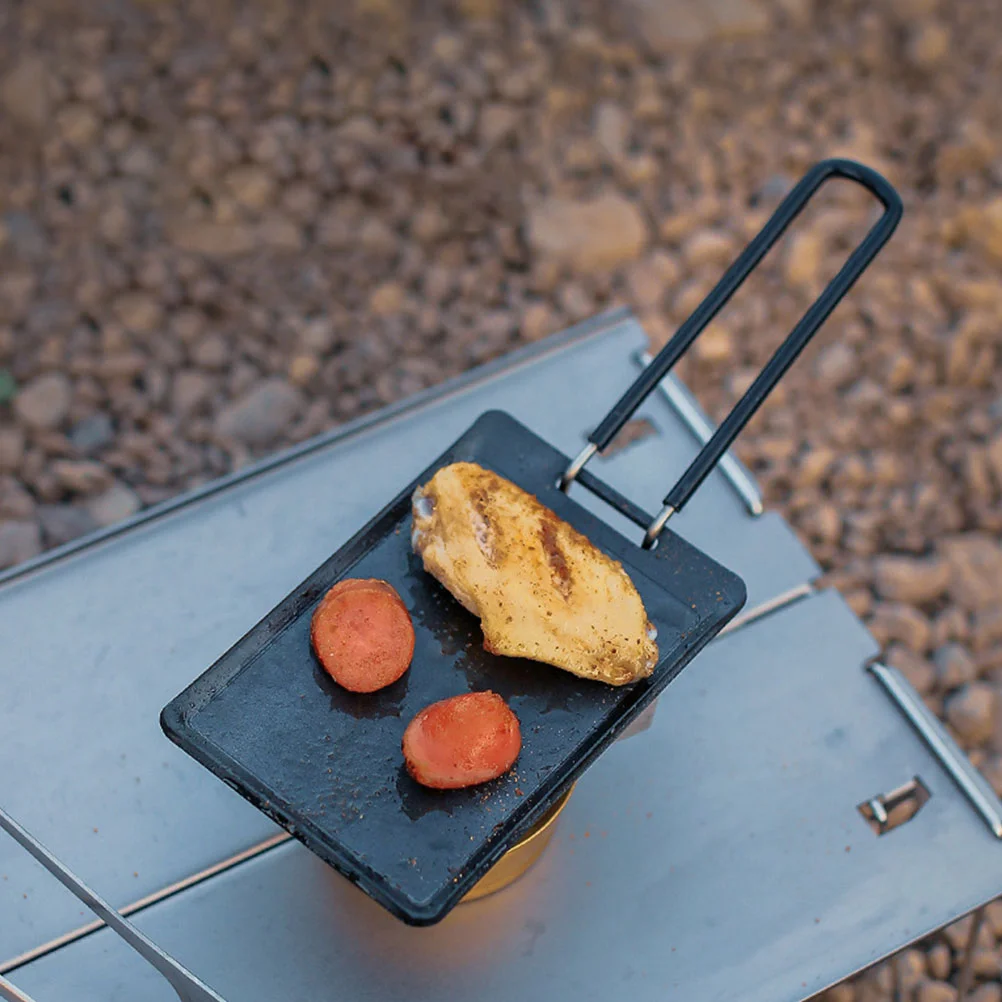 

Outdoor Grill Pan Nonstick Barbecue Grill Pan Iron Grilling Pan Small Folding Handle Steak Pan