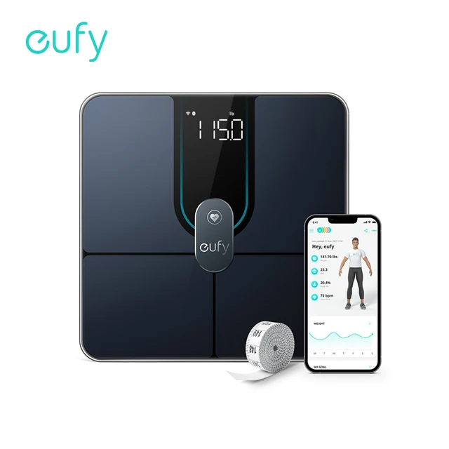 Eufy 스마트 저울 P2 프로 디지털 욕실 저울, Wi-Fi 블루투스, 심박수 체지방 측정, 체중 포함, 16 가지 측정