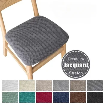 1PC Jacquard Stretch Dining Chair Seat Cover Removable Anti-dirty Seat Cushion Slipcover For Kitchen Dining Room Wedding