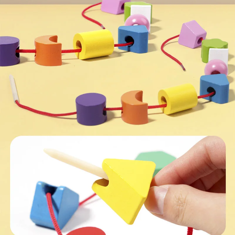 Montessori Wooden Toys Color Shape Matching Puzzle Game Box Colorful Beaded Color Cognition Educational Toys Gift For Children 4