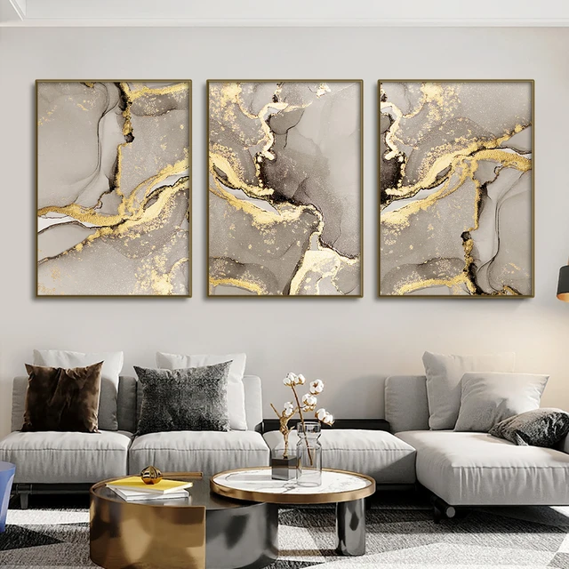 Luxus druckt AliExpress Inneneinrichtung kunst - Wohnzimmer Gold Leinwand Poster Marmor moderne Malerei Wand abstrakte Bilder beige