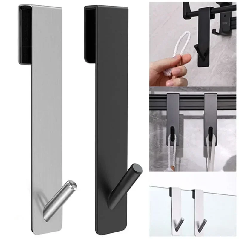 

Drilling Holder Bathrobe Door Shower Hook Rack Hooks Towel Hangers Free Glass Steel Bathroom Stainless Towel Over S-shape Coat