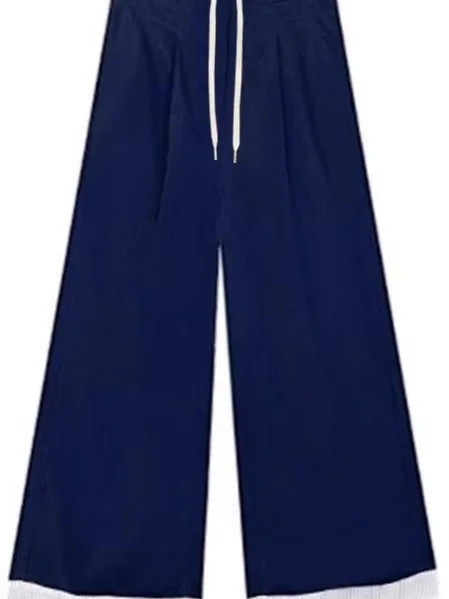 임산부 바지 캐주얼 드로스트링 여성용 아우터 봄 가을 와이드 레그 스트레이트 컷 롱 팬츠 편안한 면 폴리에스터