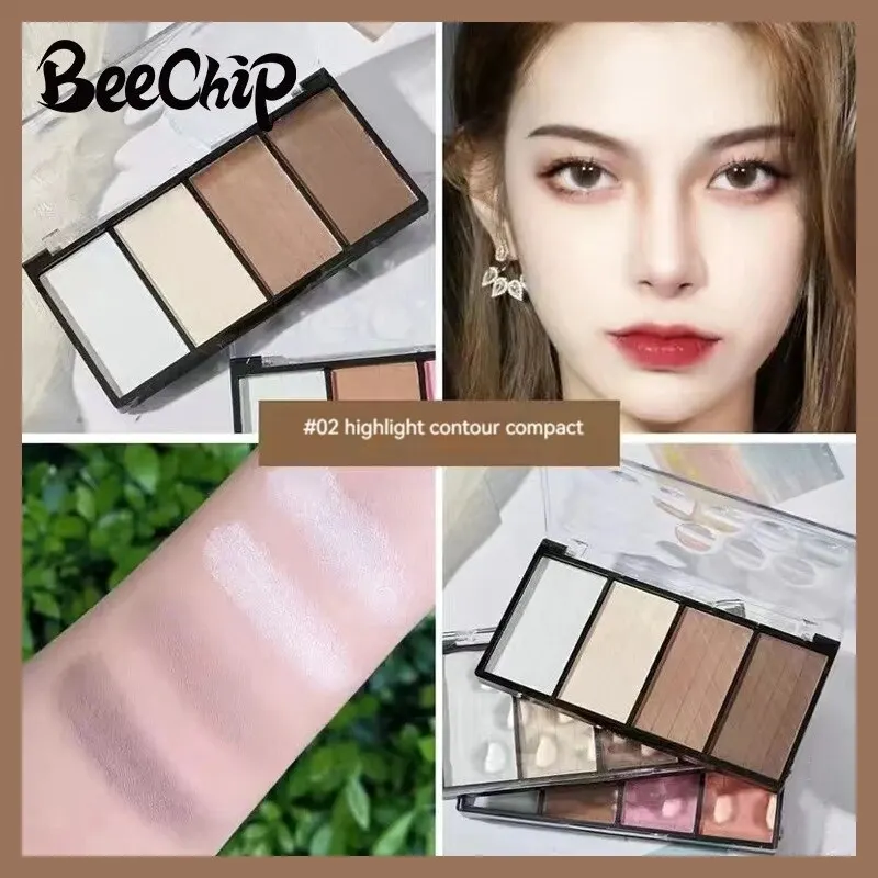 Face Powder Face Highlighter V Face 4 Color Highlights Nasal Shadow Brightening Pressed Powder Powder Show Color And Maintain Makeup Nature Stereoprofile