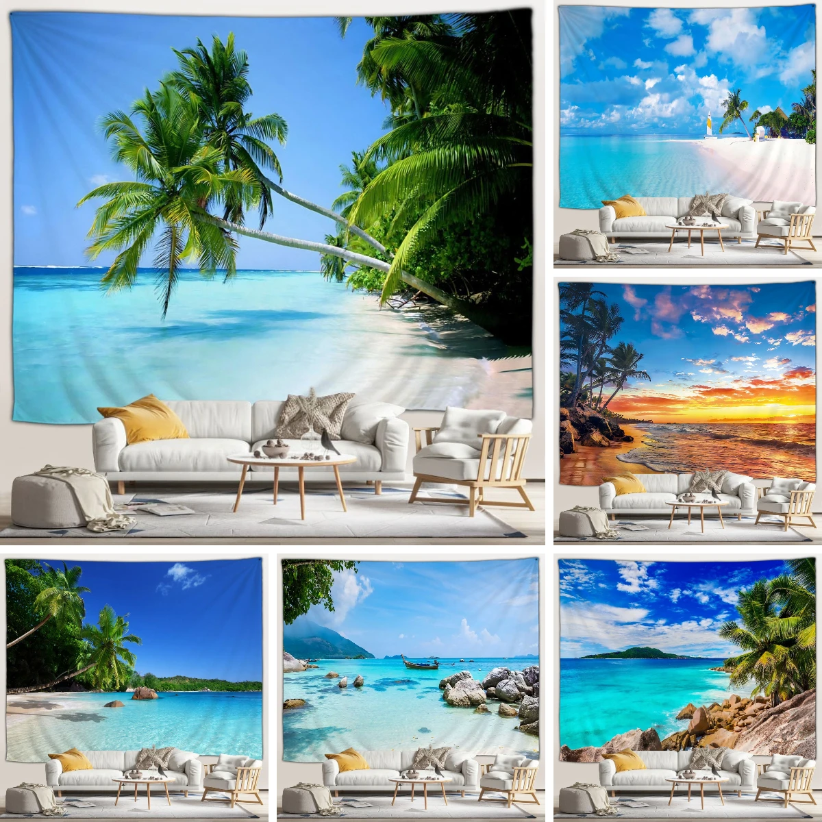 

Seaside Landscape Tapestry Blue Ocean Beach Tropical Woods Outdoor Nature Landscape Garden Wall Hanging Home Room Decor