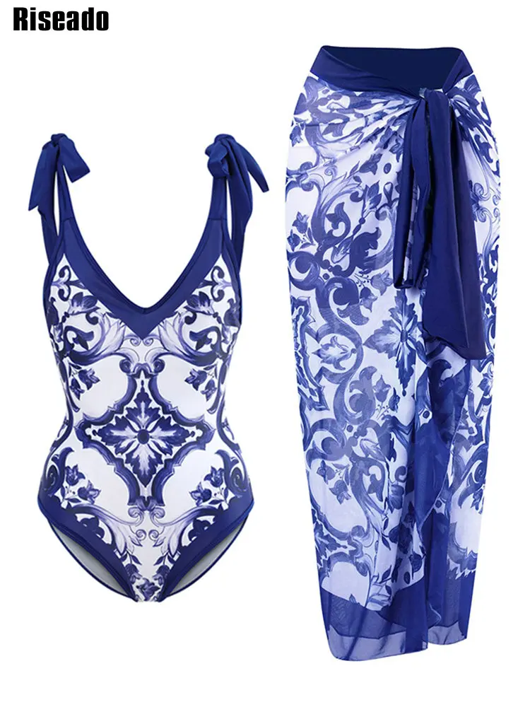 

Riseado 2023 новые цельные купальники с юбкой винтажные купальники женские пляжные накидки купальный галстук для костюма через плечо