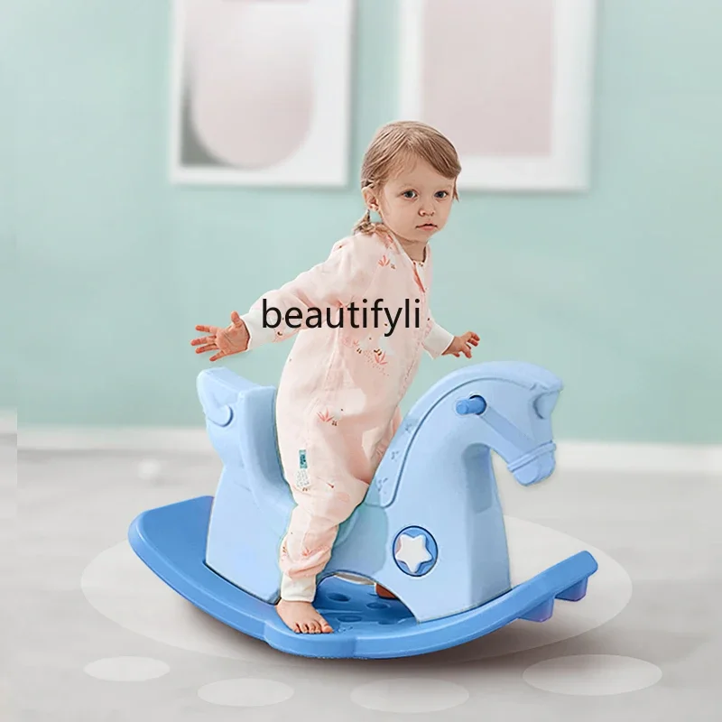 Children's rocking horse plastic toy baby large puzzle 1-2 years old gift