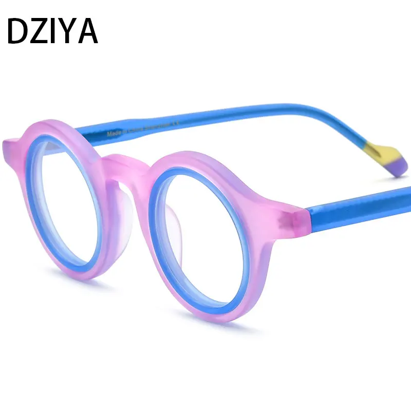 

New Fashion Round Punk Acetate Optical Glasses Frame Women's Popular Spliced Color Transparent Prescription Glasses 61020