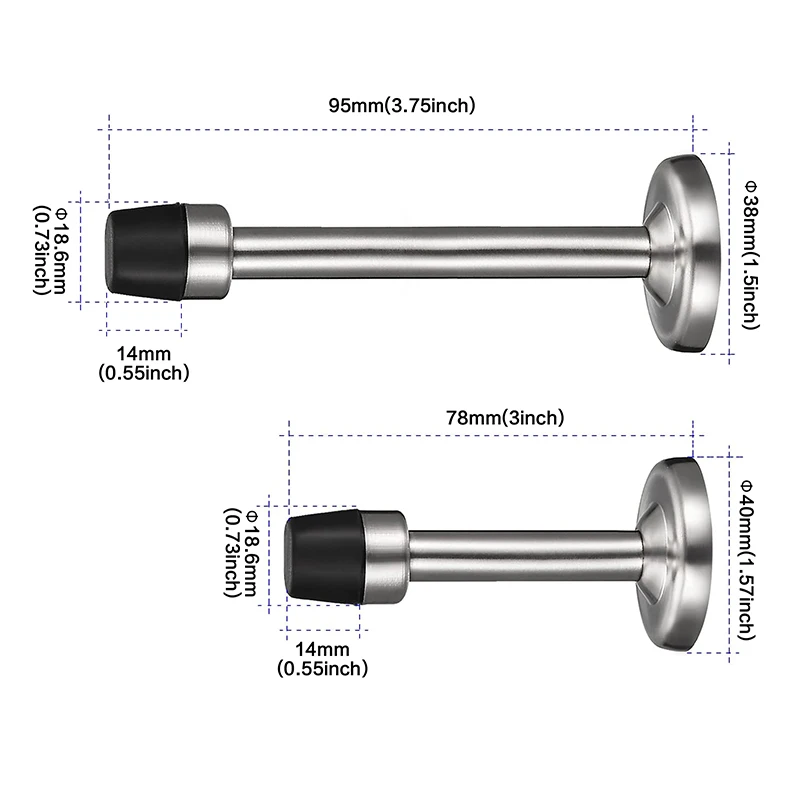 Door Stopper Wall Mount Stainless Steel Sound Dampening with Screws