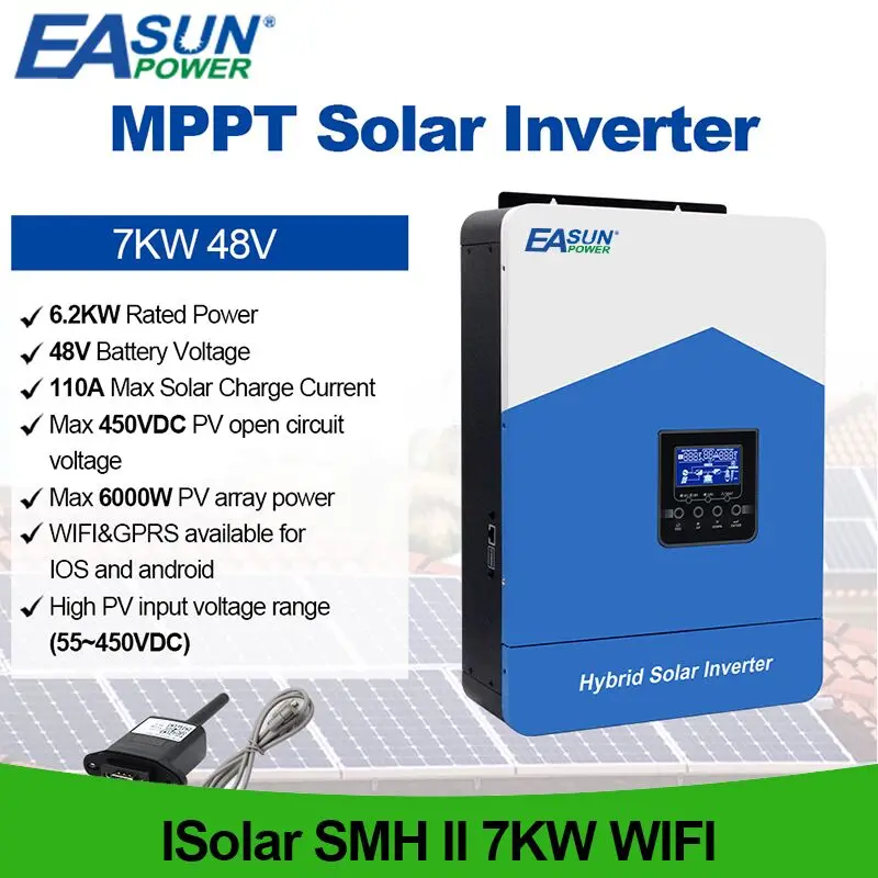 EDECOA Hybrid Wechselrichter 6200W 48V 230V MPPT 120A Pur Sinus Off-Grid Solarladeregler WiFi Solarladegerät 48V