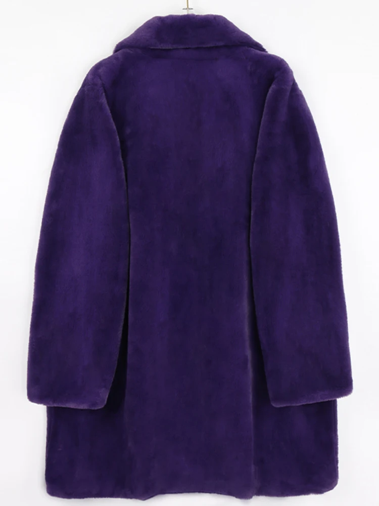冬紫ロングコート厚く暖かいソフトふわふわフェイクファーコート女性
