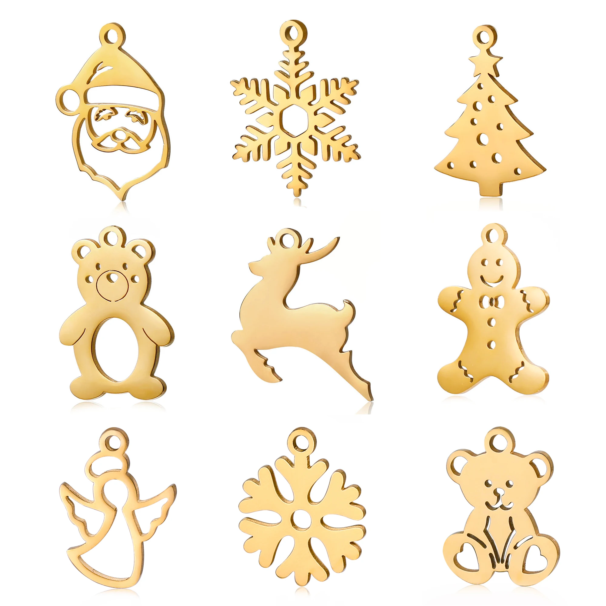 5pc Edelstahl Weihnachtsbaum & Weihnachtsmann & Schneeflocke & Lebkuchenmann Charme Diy Armband Halskette Anhänger Schmuck Zubehör