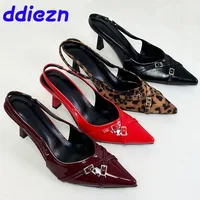 Fashion Pointed Toe Footwear Pumps Ladies High Heels Shoes Female Slingbacks Women Medium Heels Shoes Sandals Big Size 43 1