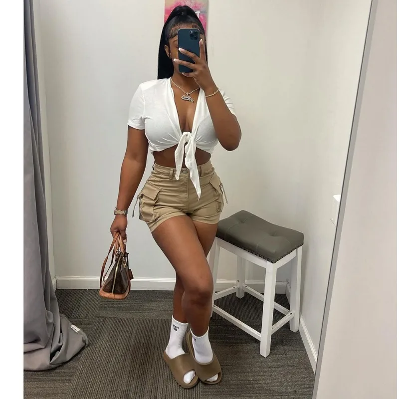 2023 New Camouflage Green Shorts Women Clothing Cargo Short Pants Y2k Fall Streetwear High Waisted Pockets Shorts Wholesale