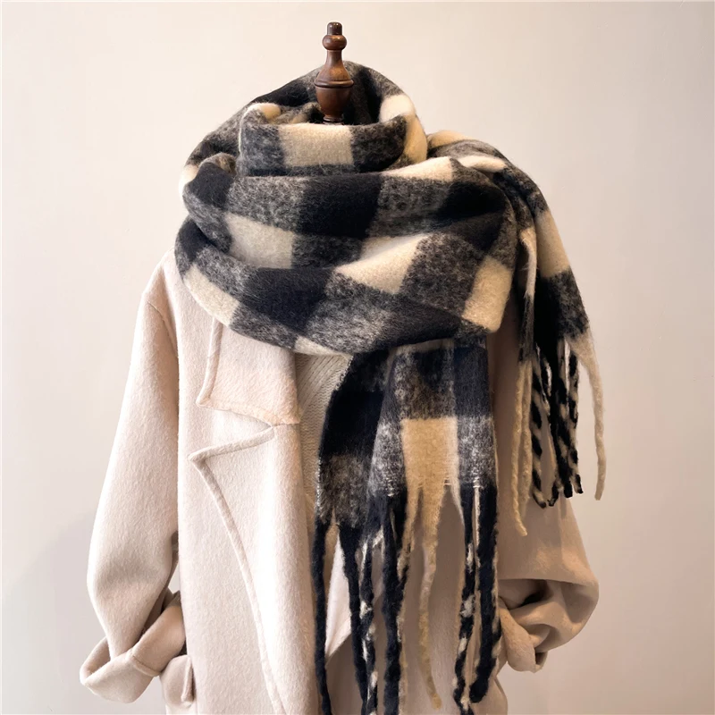 

Plaid Cashmere Scarf for Women Long Winter Shawl and Wraps Female Thick Blanket Warm Pashmina Poncho Bufanda Echarpe Femme 2022