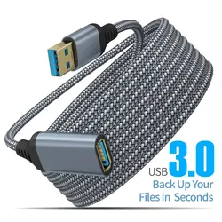 Premium Nylon Braided USB 3.0 Extension Cable - High-Speed Data Transfer - 0.5m (Grey)