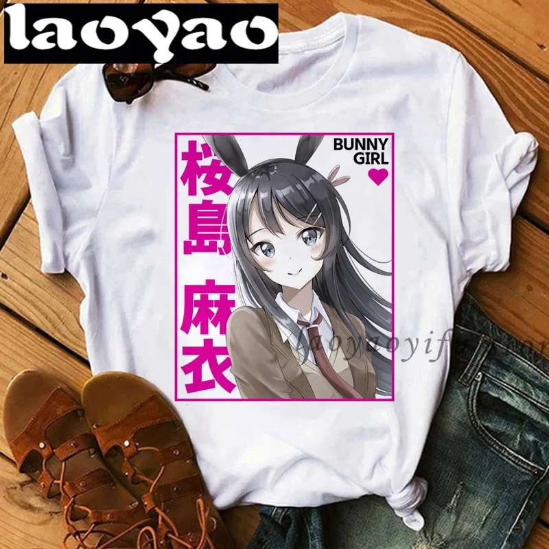 Фото Kawaii японское аниме Sakurajima Mai футболка сексуальная женская футболка одежда для мужчин Харадзюку эстетические Топы Рубашки №1