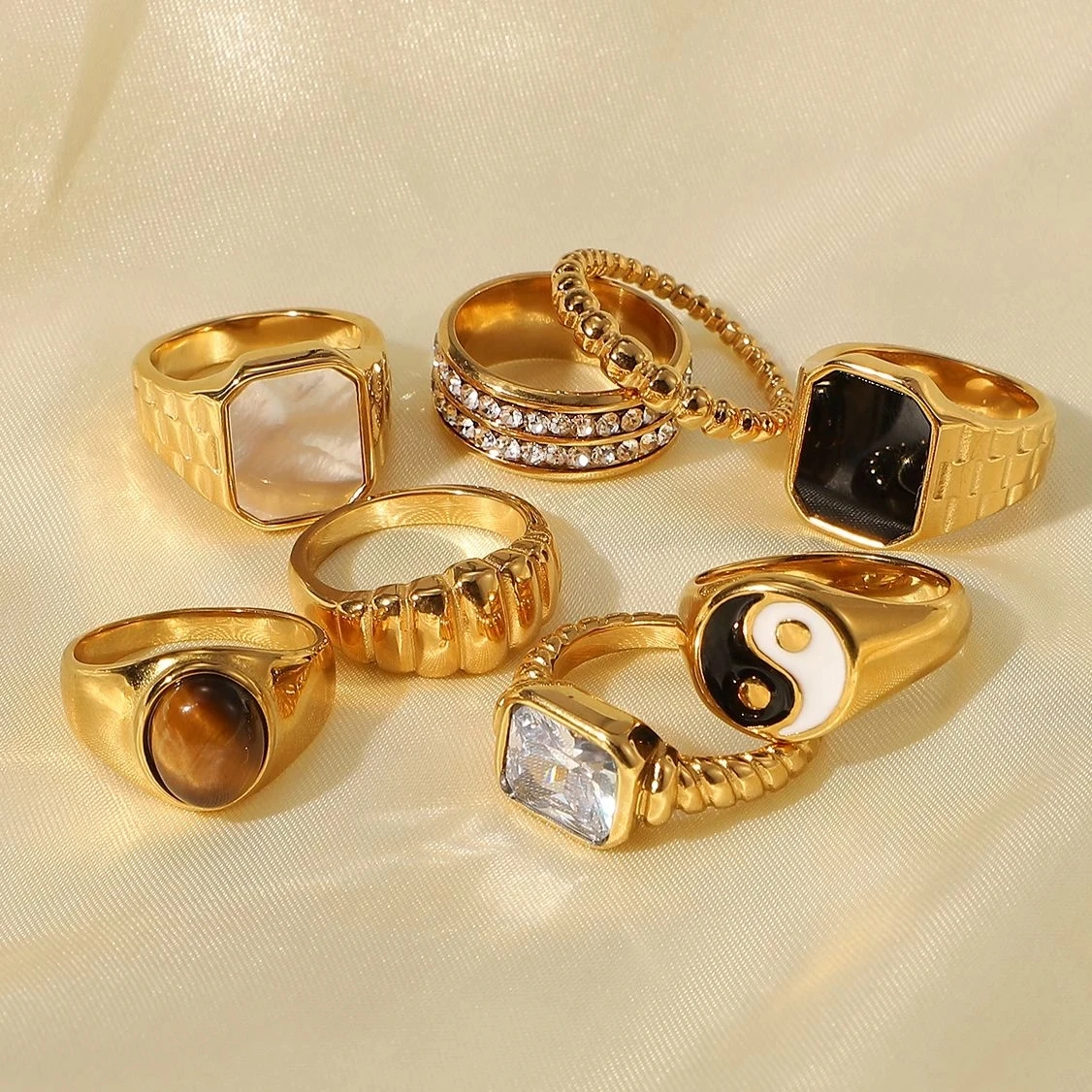 Stainless Steel Chubby Rings Women Zircon Shell Delicate Female Engagement Jewelry