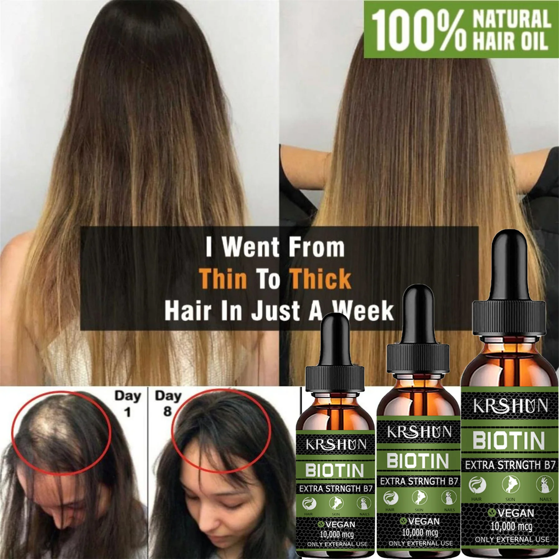 Biotin Fast Hair Growth Oil Hair Regrowth Serum Thinning Treatment Growth Liquid Anti-Hair Loss for Women & Men