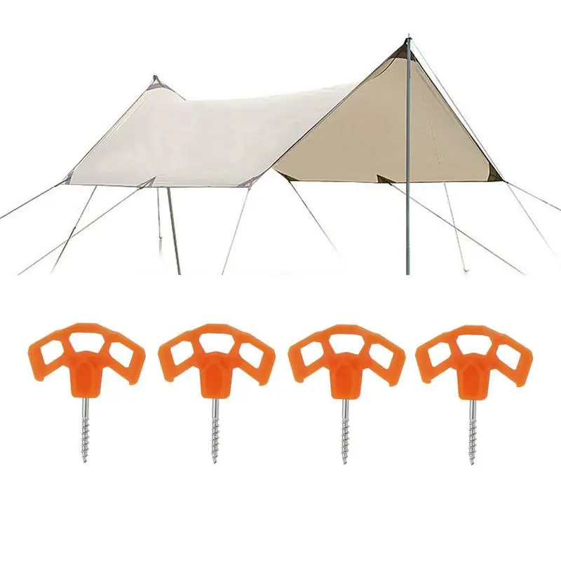 

Tent Canopy Stakes 4pcs Portable Heavy Duty Hand-Twisted Three-Eye Pegs Multifunctional Flexible Camping Ground Rope Nails