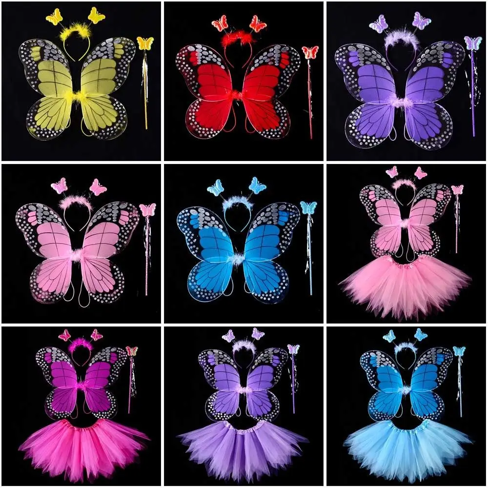 Simulation Butterfly Children Costume Props Princess Tutu Skirt Butterfly Skirt Suit Halloween Gift 2-8year Butterfly Wings sets