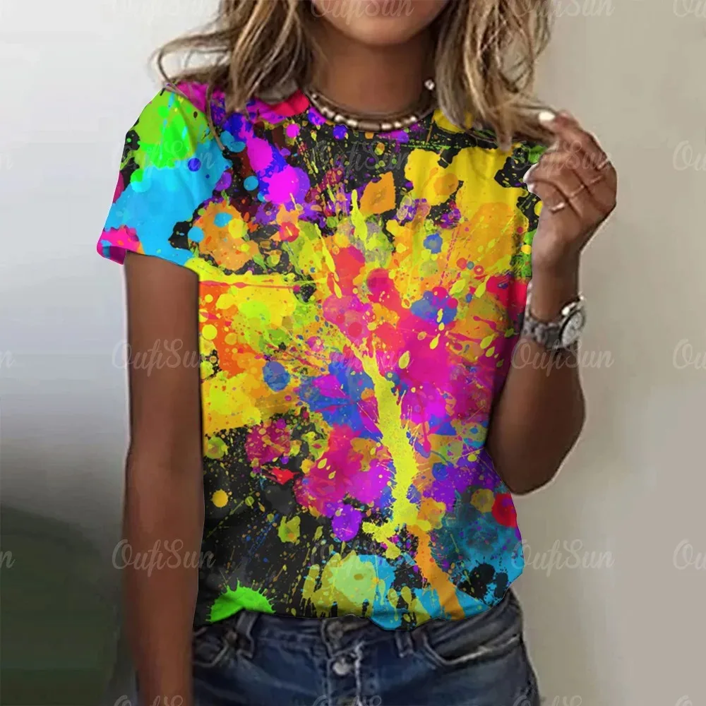 Bunte Splash 3d Malerei Frauen Sommer T-Shirts y2k Street Fashion Casual Style bequeme atmungsaktive Kurzarm t