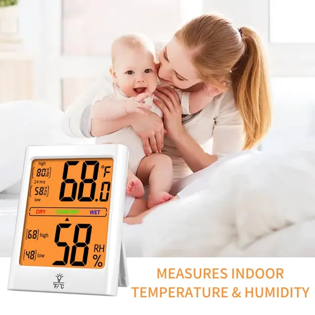 Wireless Temperature And Humidity Meter Indoor Outdoor Backlight Magnetic  Digital LCD Temperature Sensor