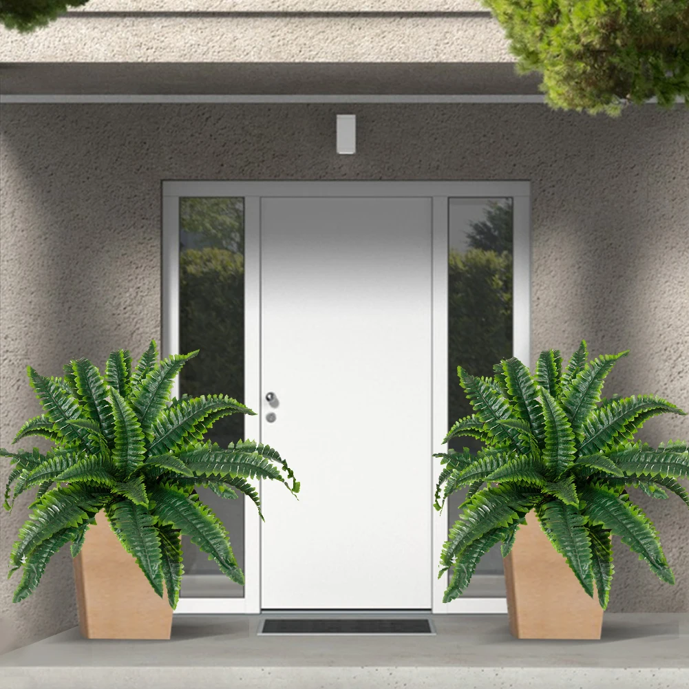 2Pcs Artificial Ferns Fake Fern Bush Plant 20 Leaves for Each Bouquet Fake Grass Leaves Plant Lifelike for Home Porch Window