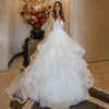 ADLN Ball Gown Wedding Dress Deep V Neck Sleeveless Applique Body RUffles Tulle Sweep Train Vestidos De Novia Bridal Dresses 4