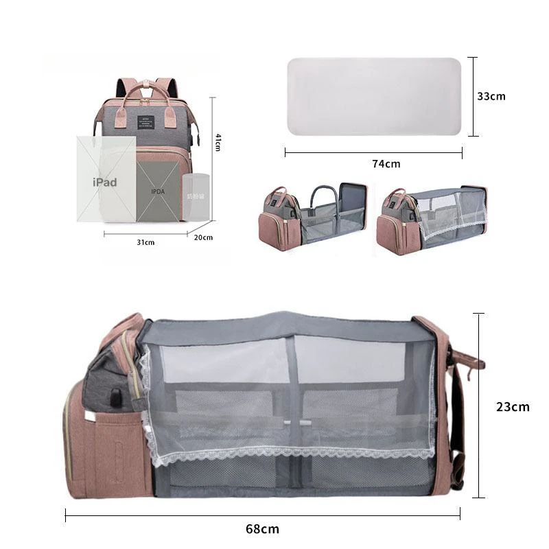 Maternity Bags Baby Mommy Hospital Organizer Backpack Large Capacity Travel Foldable Baby Crib Bed With Changing Mat Diaper Bags