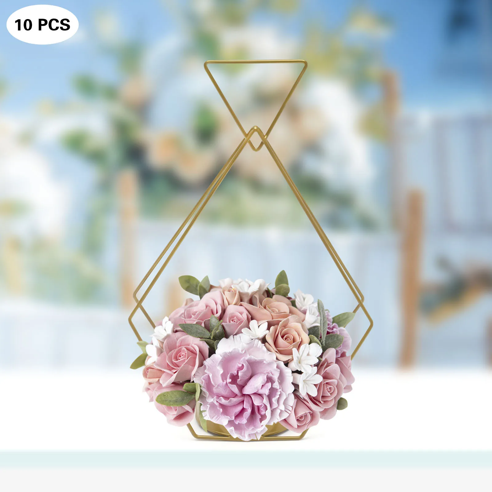 10 Pcs Gold Flower Baskets Floral Vases Elegant Wedding Centerpieces Table Decorations for Weddings Party Decoration